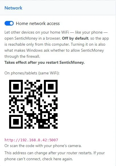 The app open on a phone over the home network